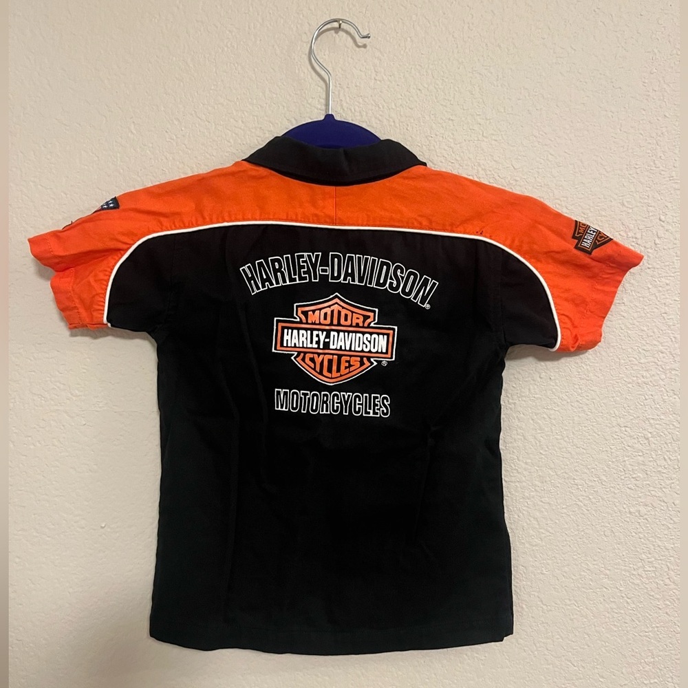 Harley Davidson Motorcycles Black Orange Button Down Short Sleeve Top Kids 4T